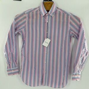 Caliban Mens Multi-Color Striped Button Down Shirt Blue Pink Purple Size 15.5 39